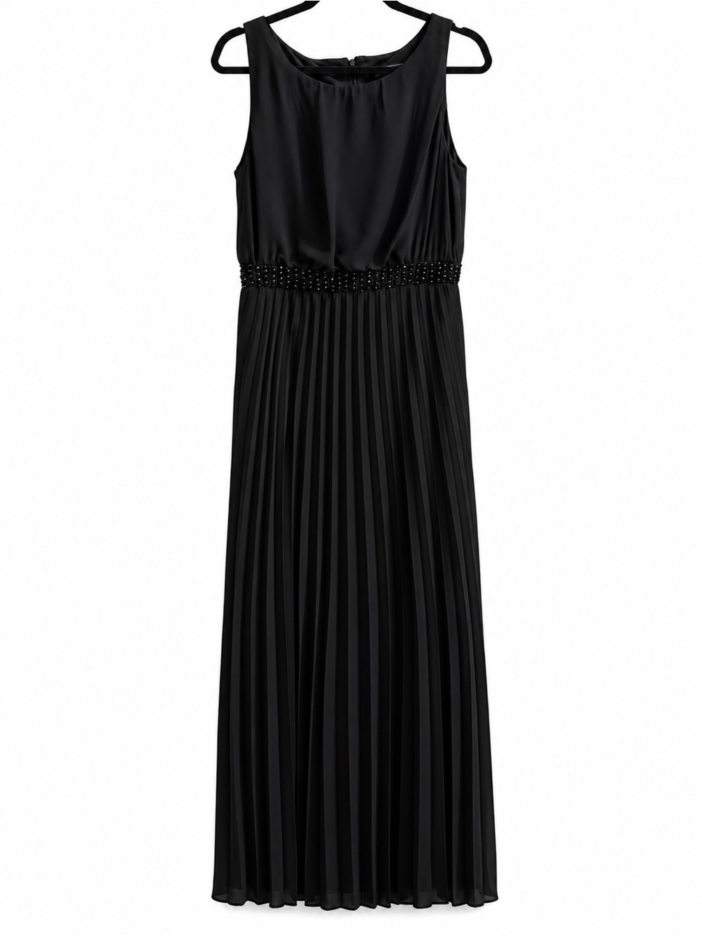Jessica Howard Black Sleeveless Pleated Maxi with Beaded Waist